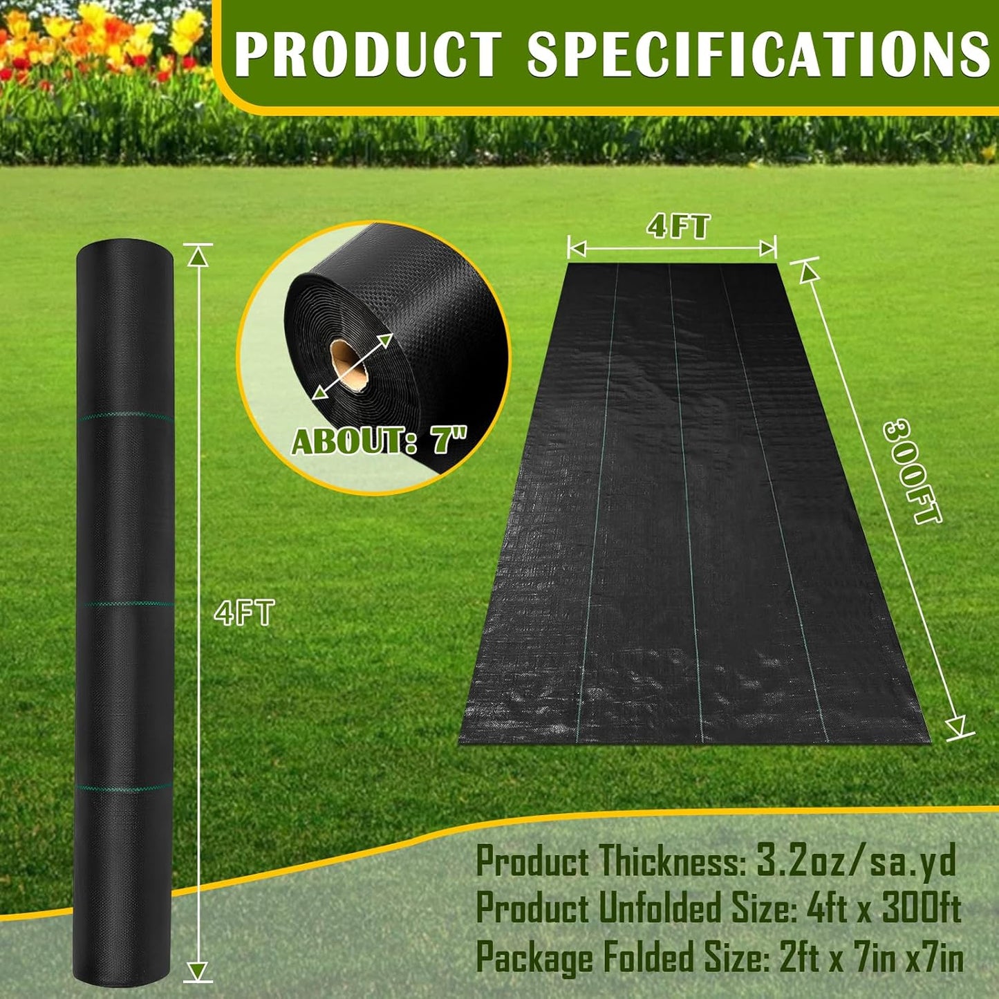 4Ft x 300Ft Weed Barrier Fabric Heavy Duty, Garden Fabric Weed Barrier, Weed Barrier Landscape Fabric, Ground Cover Weed Barrier for Landscaping Fabric, Garden Fabric by KAKO