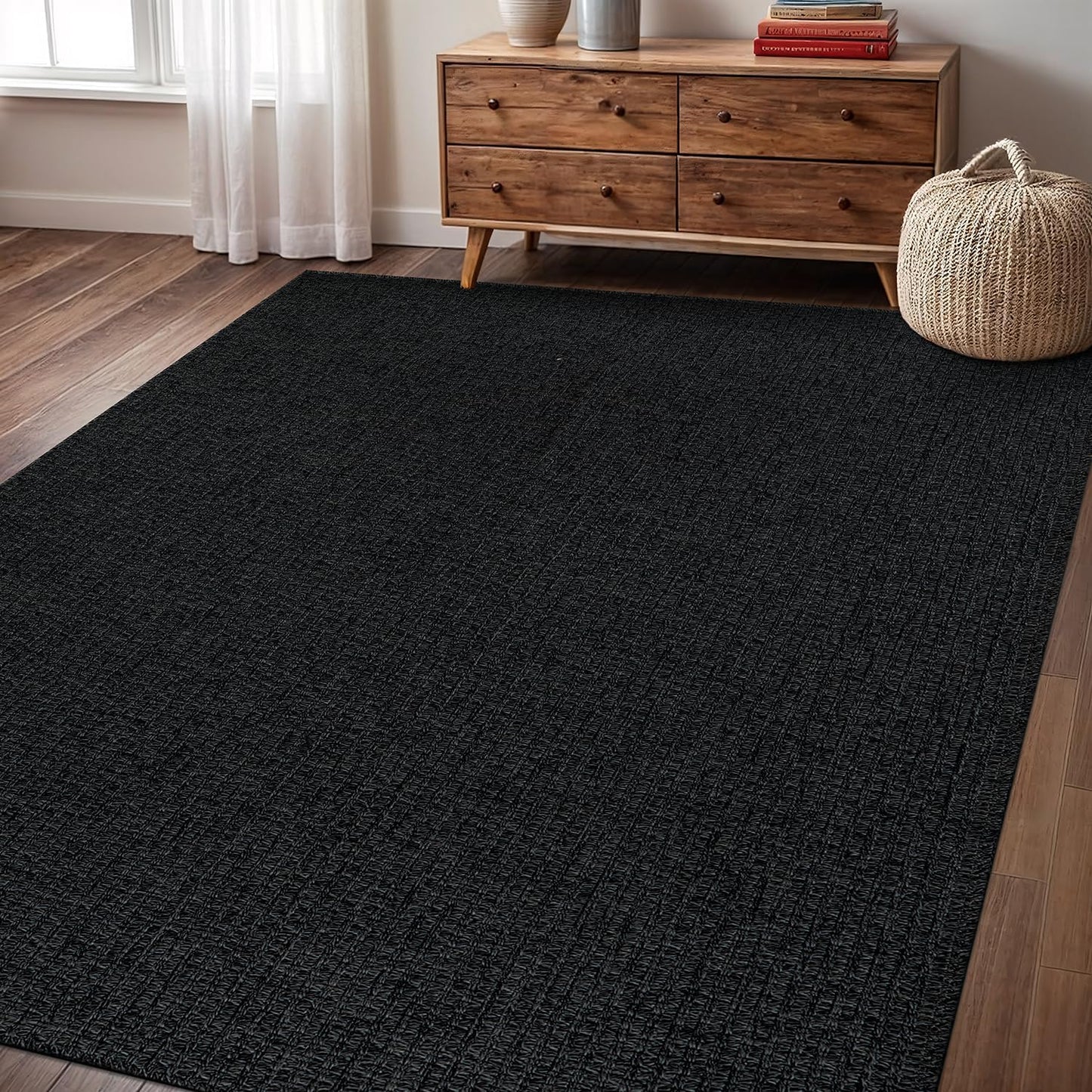 Easy Jute Rug 8x10 Indoor Outdoor Natural Rugs Solid Fiber Rug Woven Area Rug Boho Easy Clean Inside Carpet for Living Room Bedroom Dining Room Hallway or Outdoor Patio Porch (8 X 10 Dark Grey)