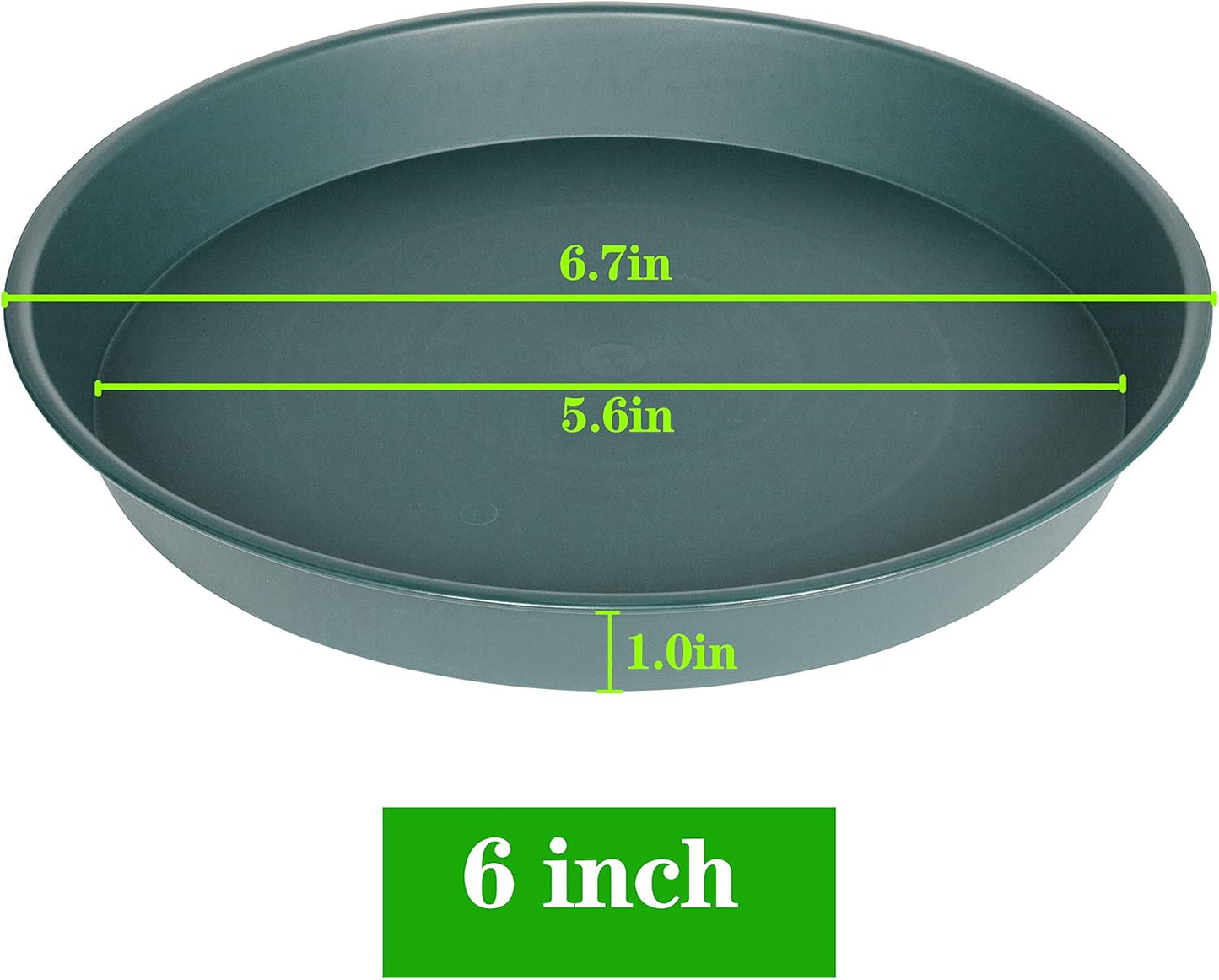 6 Pack Plant Saucer Tray Green, 4 6 8 10 12 13 15 17 19 inch Pot Saucers, Heavy Duty Plastic Plant Saucers for Indoors, Plant Drip Tray, Plant Trays for pots Planter (6", Green)