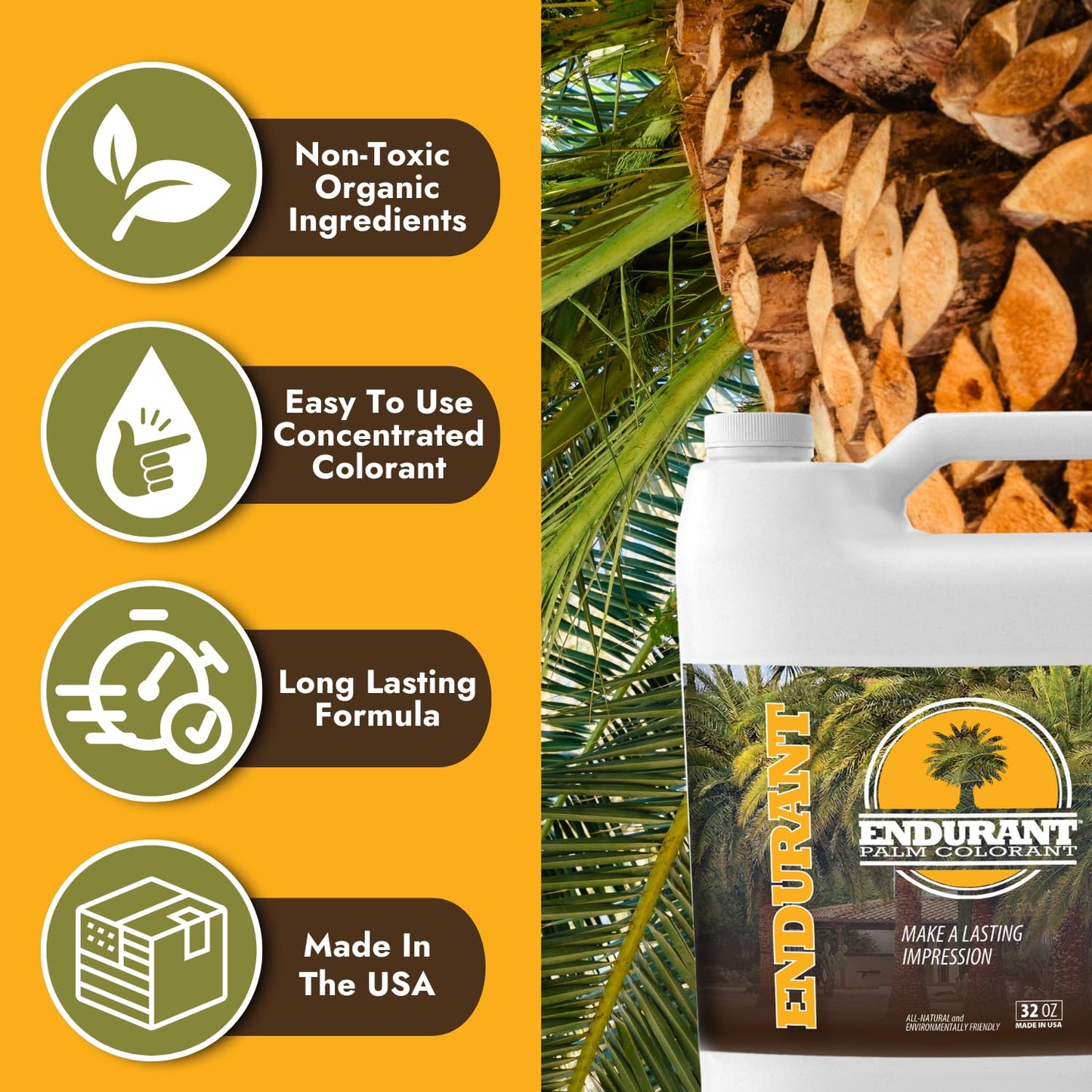 Endurant Palm Colorant – Non-Toxic Palm Tree Protector - Enhances Natural Beauty - Prevents Sunscald & Bark Damage -Easy Annual Application - Vibrant Long-Lasting Trunk Care - 32 oz