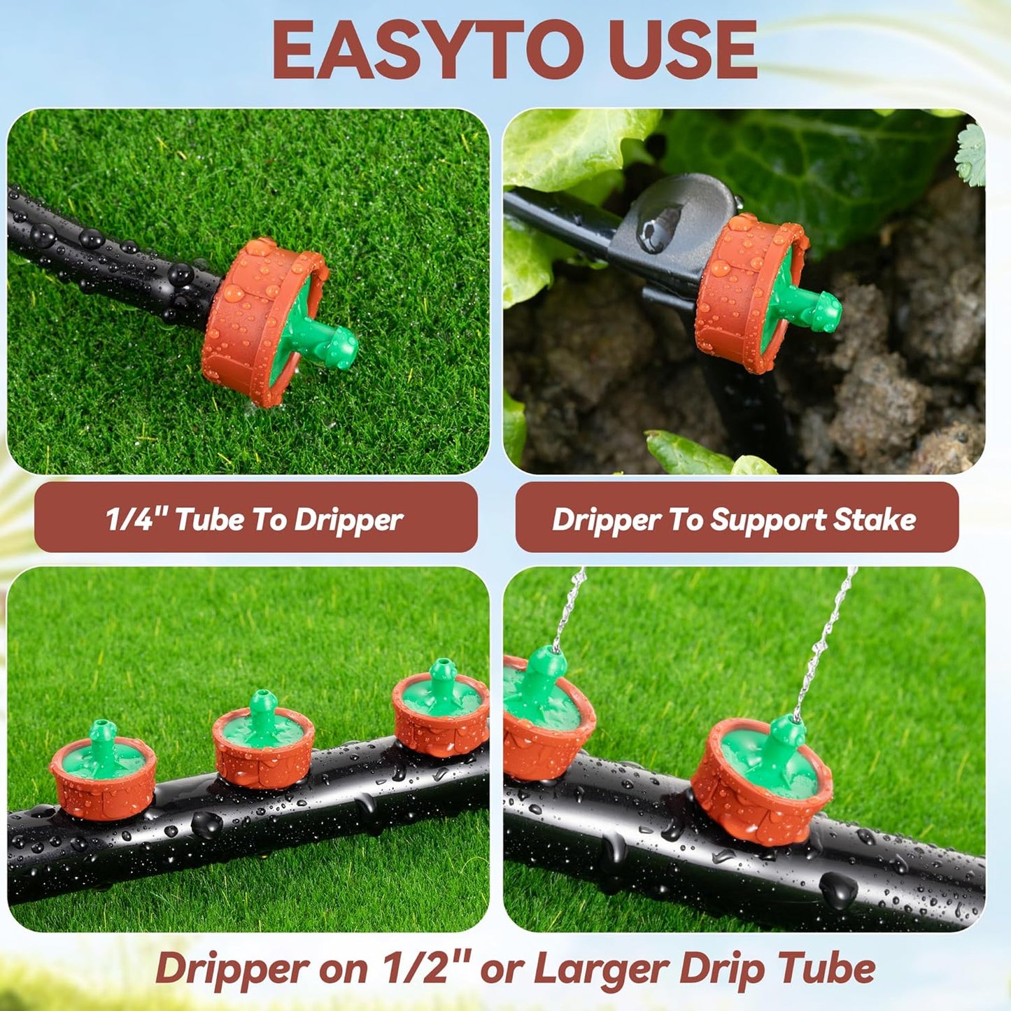 30 Pcs 0.25 GPH Pressure Compensating Irrigation Spot Drippers,Constant Flow Barb Outlet Watering Dripper Emitters Heads Parts for 1/4 Inch Watering Tubing Line for Garden Pots Plant Irrigation System
