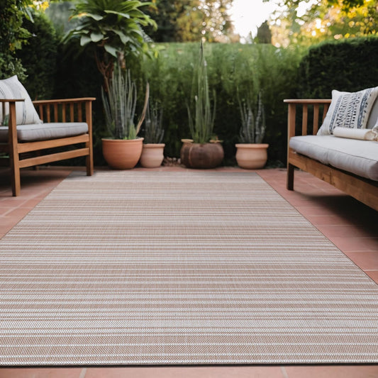 Stripe Outdoor Rug 8x10 Washable Outside Carpet for Indoor Patio Porch Waterproof Easy Cleaning Non Shedding Area Rugs Beige 8 x 10
