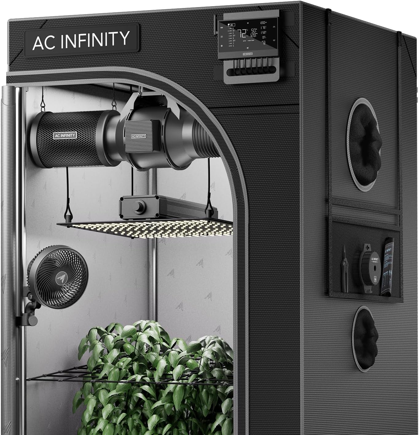 AC Infinity AI Grow System Compact 2x2, 1-Plant Kit w/Self-Learning AI Controller, Dynamic Airflow & LM301H LED Lighting Control, 2000D Mylar Tent w/Lab-Tested Reflectivity, Largest Zippered Window
