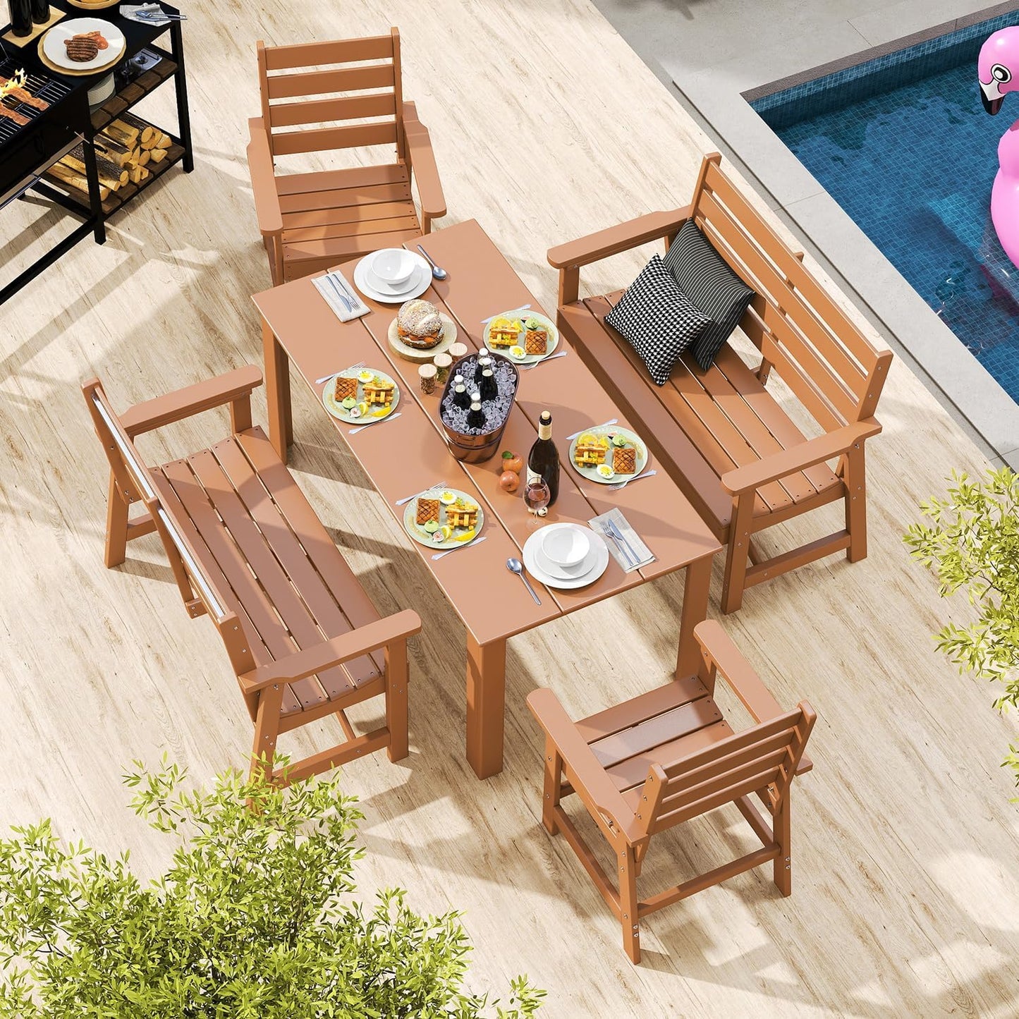 GREENVINES Outdoor Bench | 51.5’’ | HDPE | Garden Benches | Weatherproof | for Outdoors Patio Park Porch Outside Backyard | 2-Person | Teak