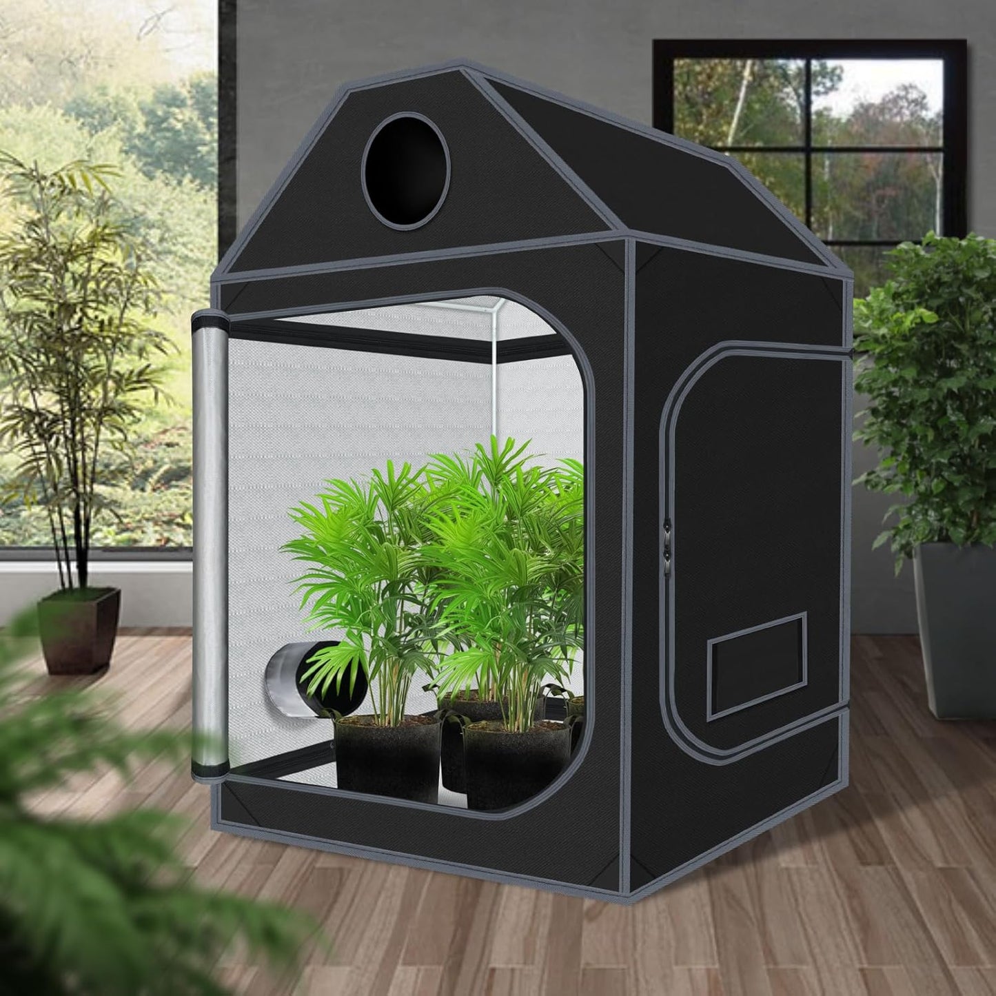 5x5 Grow Tent, 60"x60"x72" Roof Cube Plant Grow Tent, Indoor Growing Tent with Observation Windows, Lightproof Roof Cube Tent with Floor Tray, Mylar Hydroponic Tent