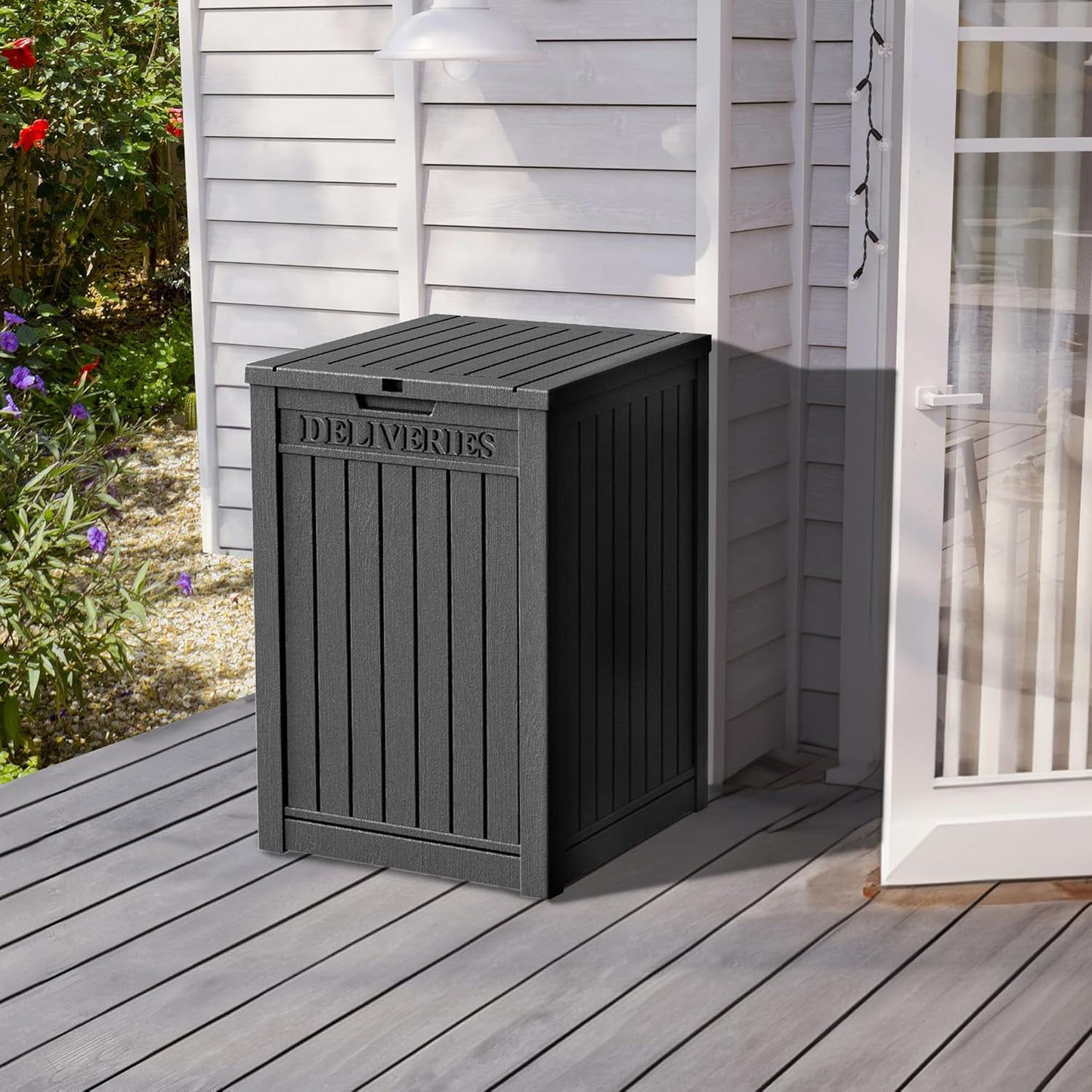 55 Gallon Outdoor Storage Box Waterproof Lockable Resin Deck Box Large, Patio Storage Bin for Pool Accessories Cushion Furniture, Garden Tools, UV-Resistant Outside Delivery Black