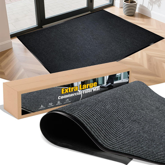 Extra Large Indoor/Outdoor Entrance Mat - 4 x 15 Feet, Rubber Border Door Mat Heavy Duty, Waterproof, Low-Profile, Easy to Clean, Rubber Entry Mat,Commercial Floor Mat, Charcoal Grey