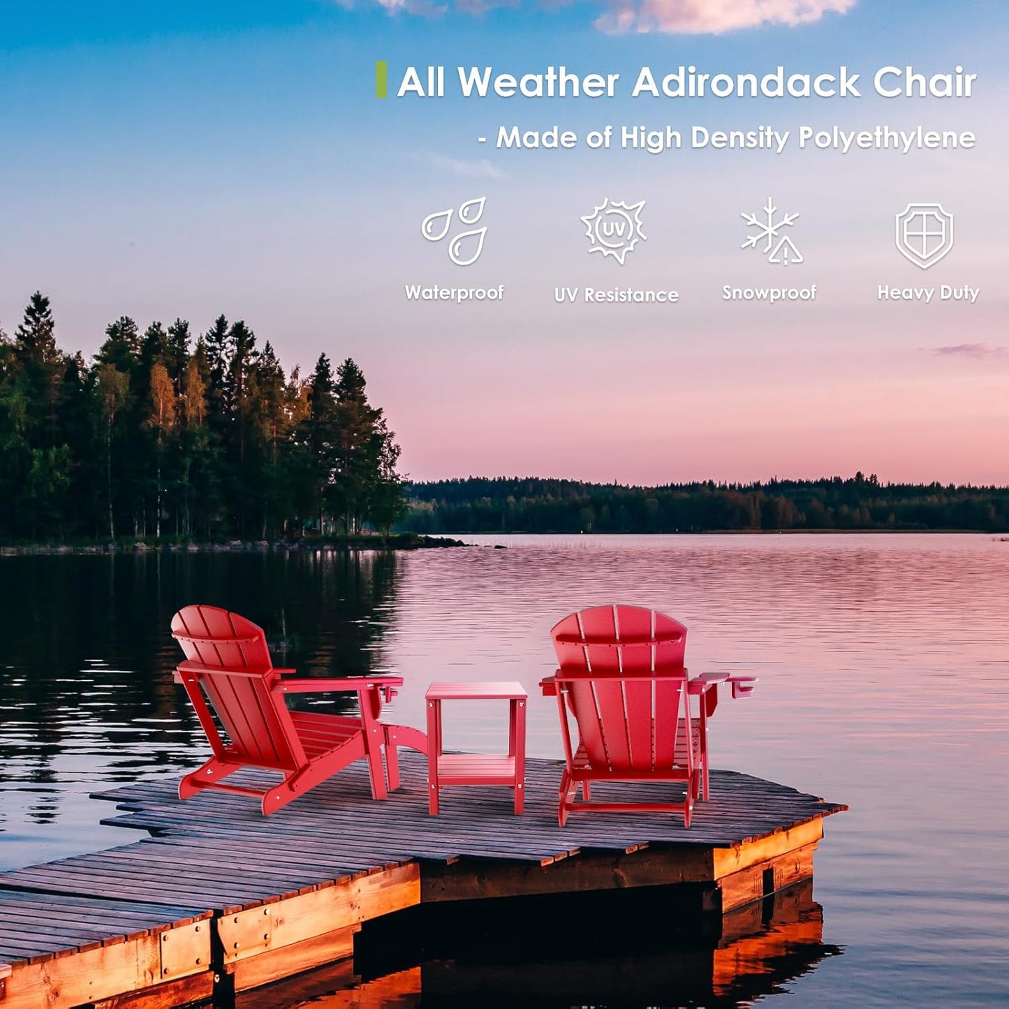 GREENVINES Folding-Adirondack-Chairs-Set-of-6 | HDPE Plastic | Fire Pit Chair | All Weather | Cup Holder | Red | for Deck Backyard Patio Outdoor Garden