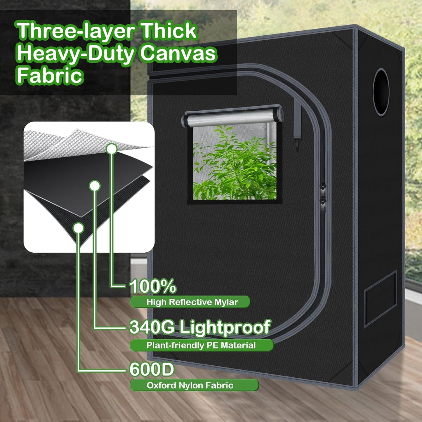 4x2 Grow Tent Plant Tent Dark Room, 600D Mylar Hydroponic 48"x24"x60" Grow Tent with Removable Floor Tray for Indoor Plant Growing