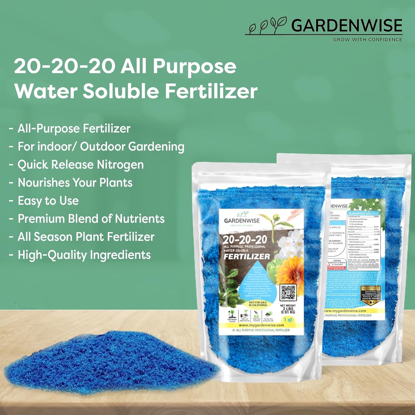 20-20-20 Water-Soluble Fertilizer – Powder for Liquid Plant Food for Indoor & Outdoor Plants, Orchids, Vegetables, Lawns, Flowers – 20 20 20 Fertilizer (10 QUARTS)