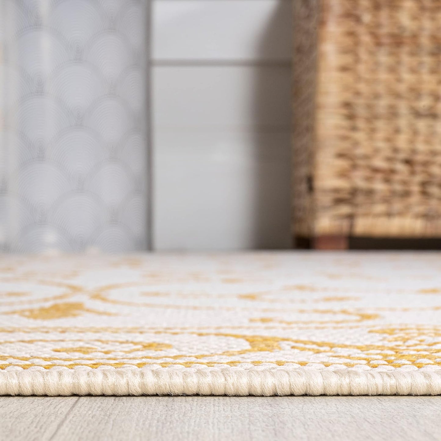 JONATHAN Y SMB106M-210 Charleston Vintage Filigree Textured Weave Indoor Outdoor Runner Rug, Classic,Traditional,Transitional Easy Clean,Bedroom,Kitchen,Backyard,Patio, Non-Shed, Cream/Yellow, 2 X 10