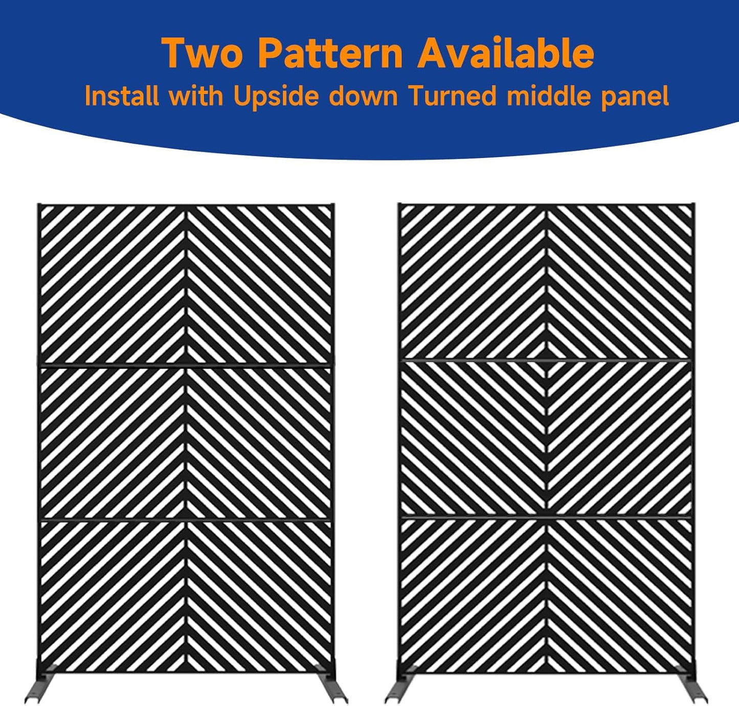 Metal Privacy Screen 72" H x 47.2" Decorative Outdoor Privacy Screen Privacy Panel with Stand for Balcony Deck Patio Lawn Garden, Privacy Fence (Black-Arrow)