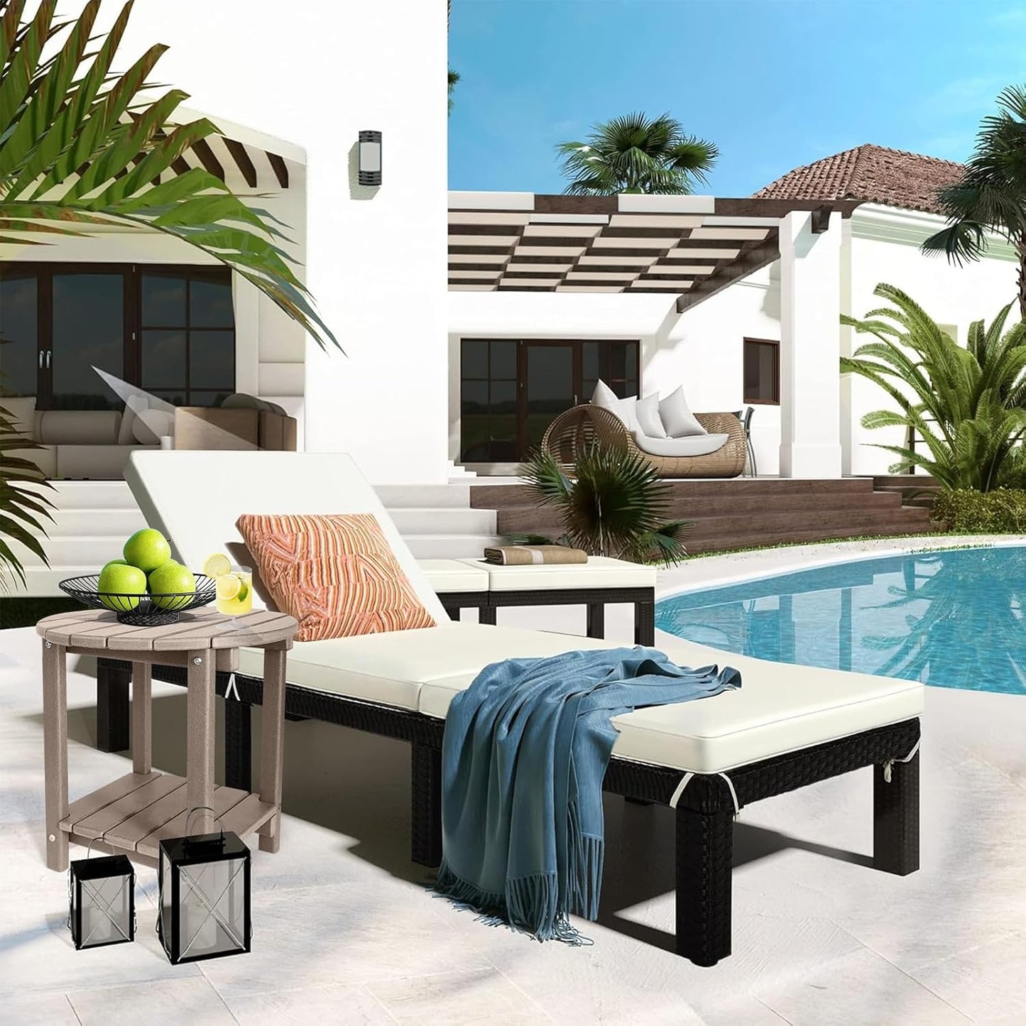 Adirondack Round Outdoor Side Table 2-Tier Storage Patio Side Table, HDPE End Tables for Backyard Pool Porch Garden Lawn (Teak)