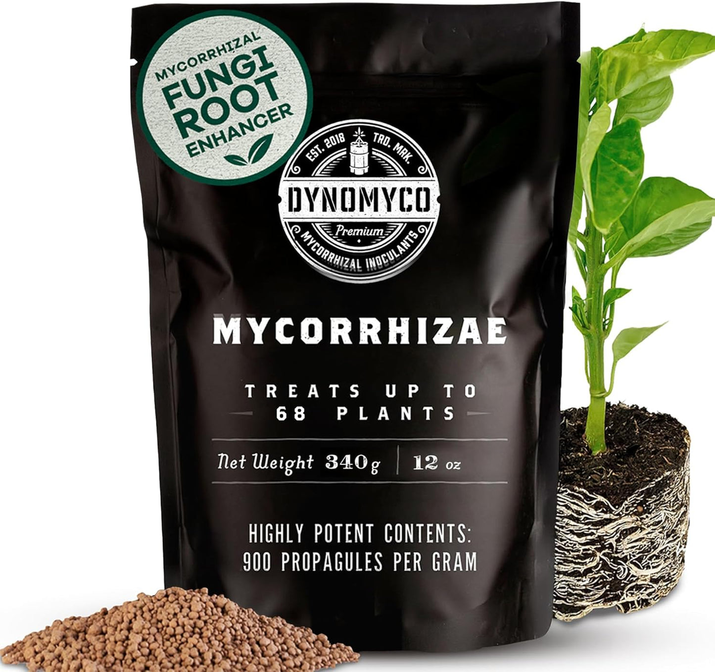 DYNOMYCO Granular Mycorrhizal Fungi Inoculant, 340g / 12oz – Boosts Root Growth, Yields & Nutrient Uptake – 900 Propagules/g, Concentrated Granules, & OMRI Listed – Biofertilizer for Plant Growth