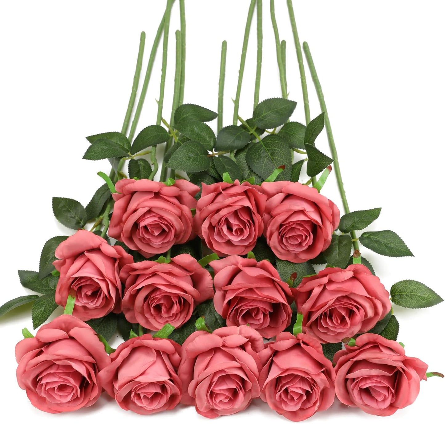 Pink Fake Roses Artificial Flowers - 16 Pcs Fake Artificial Roses Silk Flowers with Stems for Home Wedding Hotel Office Centerpiece Decor（Coral Pink）