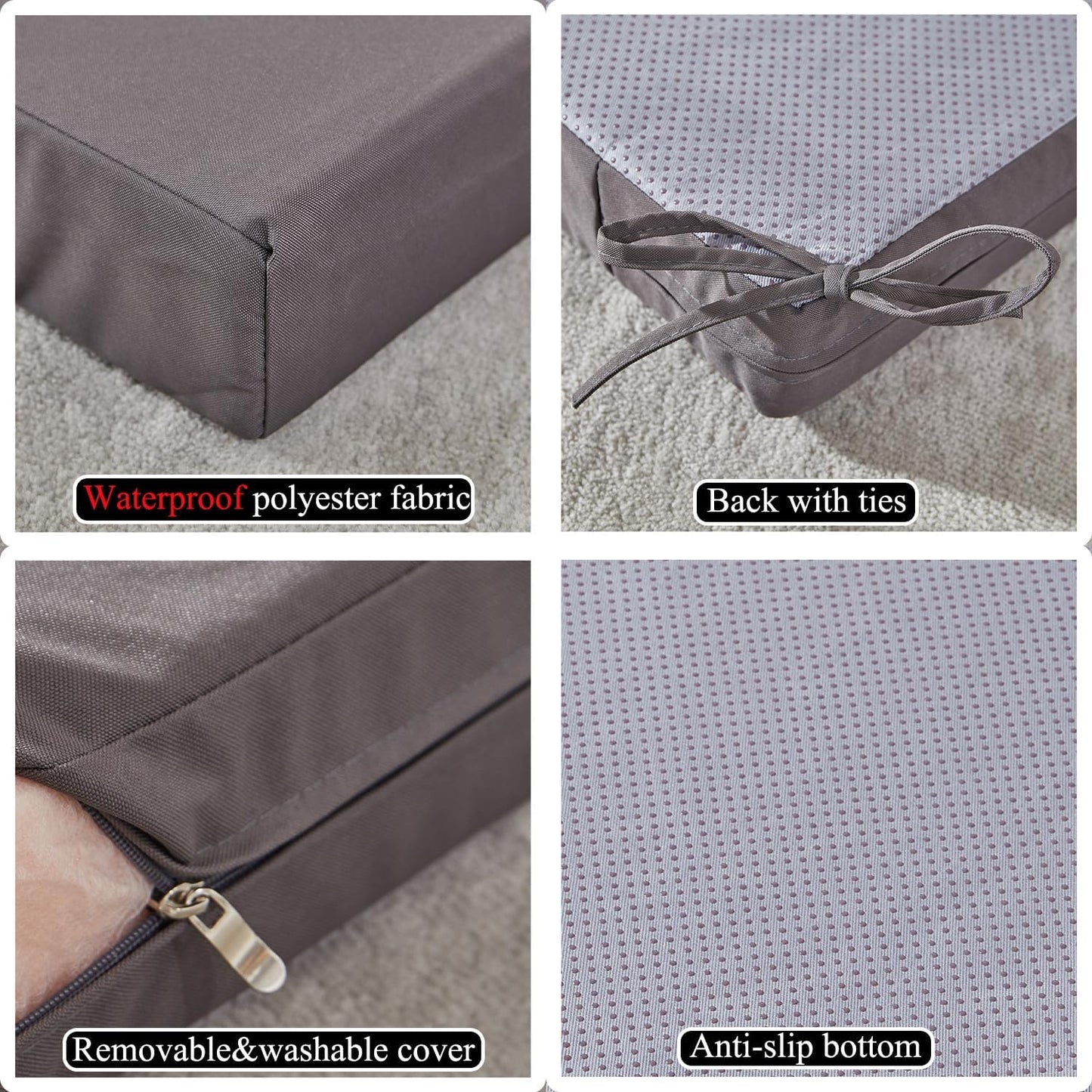 17 x 17 Inch Outdoor Seat Cushions for Patio Furniture with Non Slip and Ties Waterproof & UV Resistant Round Corner Outdoor Chair Cushions Replacement Set of 2, Gray