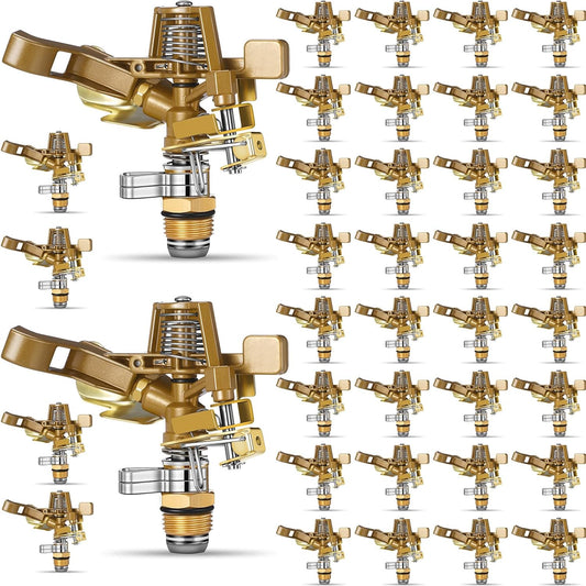 Ferraycle 40 Pieces 1/2 Inch Brass Impact Sprinkler Head with Nozzles Heavy Duty Adjustable 0-360 Degrees Impulse Sprinkler Head Lawn Watering for Yard Irrigation