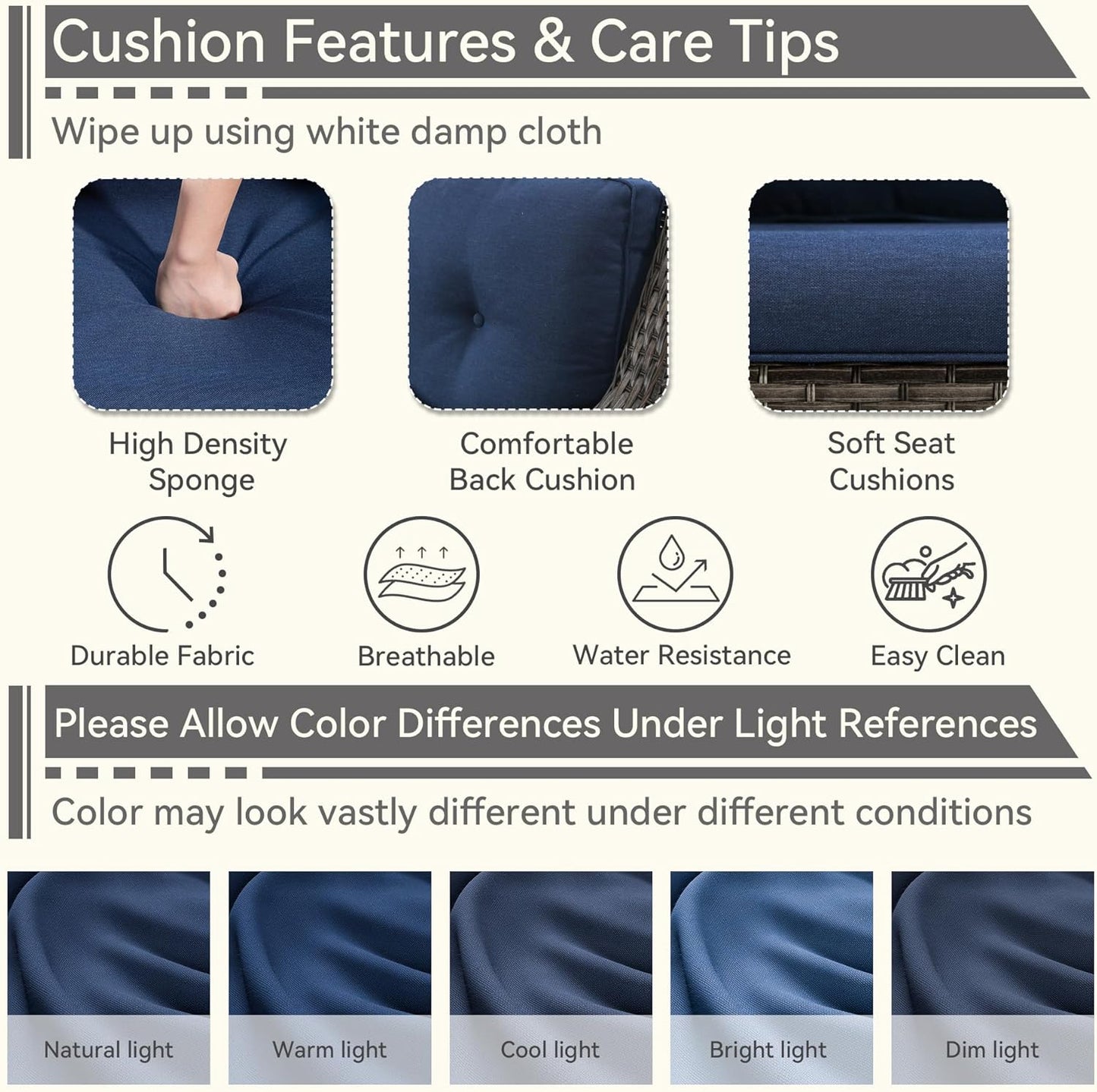 3 Piece Outdoor Rocking Chair Bistro Set, Wicker Patio Furniture Set Includes 2 Chiars and 1 Side Table, for Yard, Porch, Mixed Brown Grey Rattan, Blue