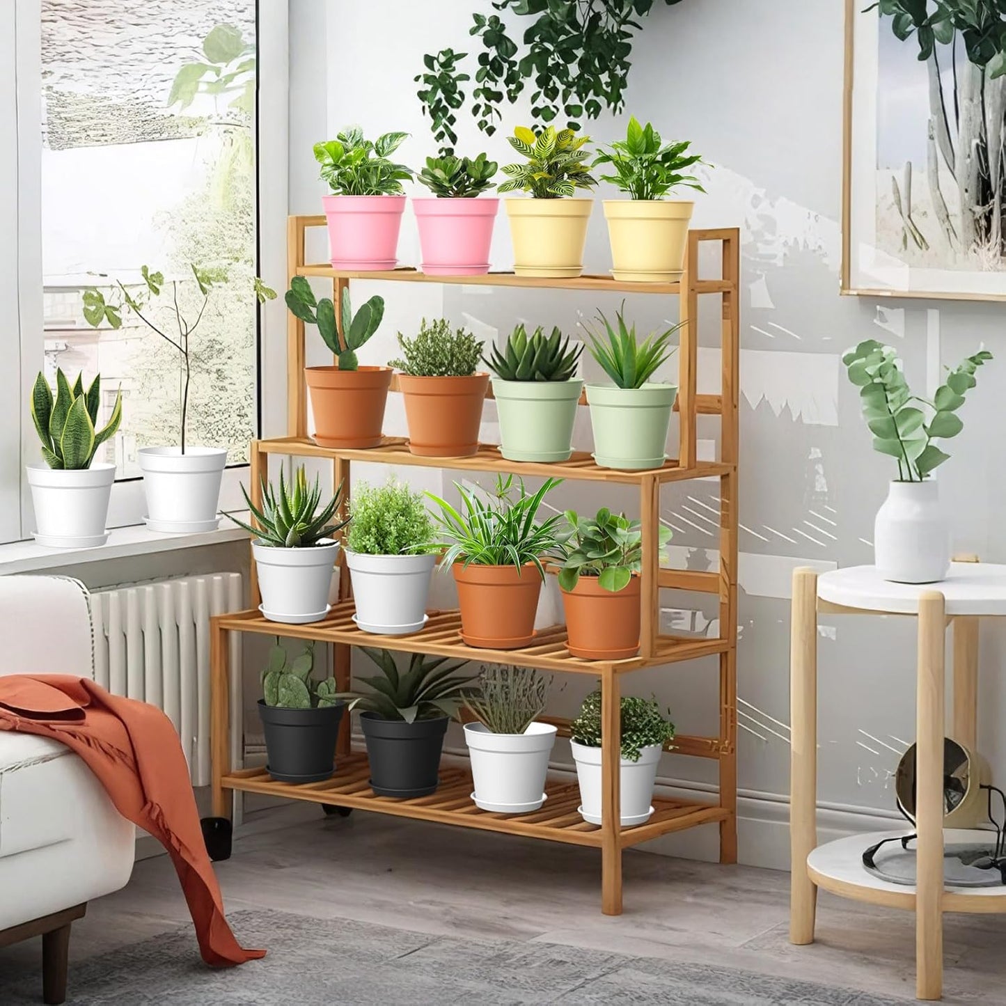 20 Pack 6 Inch Plant Pots with Drainage and Saucers, White Plastic Flower Pots for Indoor and Outdoor Plants, Stackable Nursery Planters for Houseplants and Herbs, White