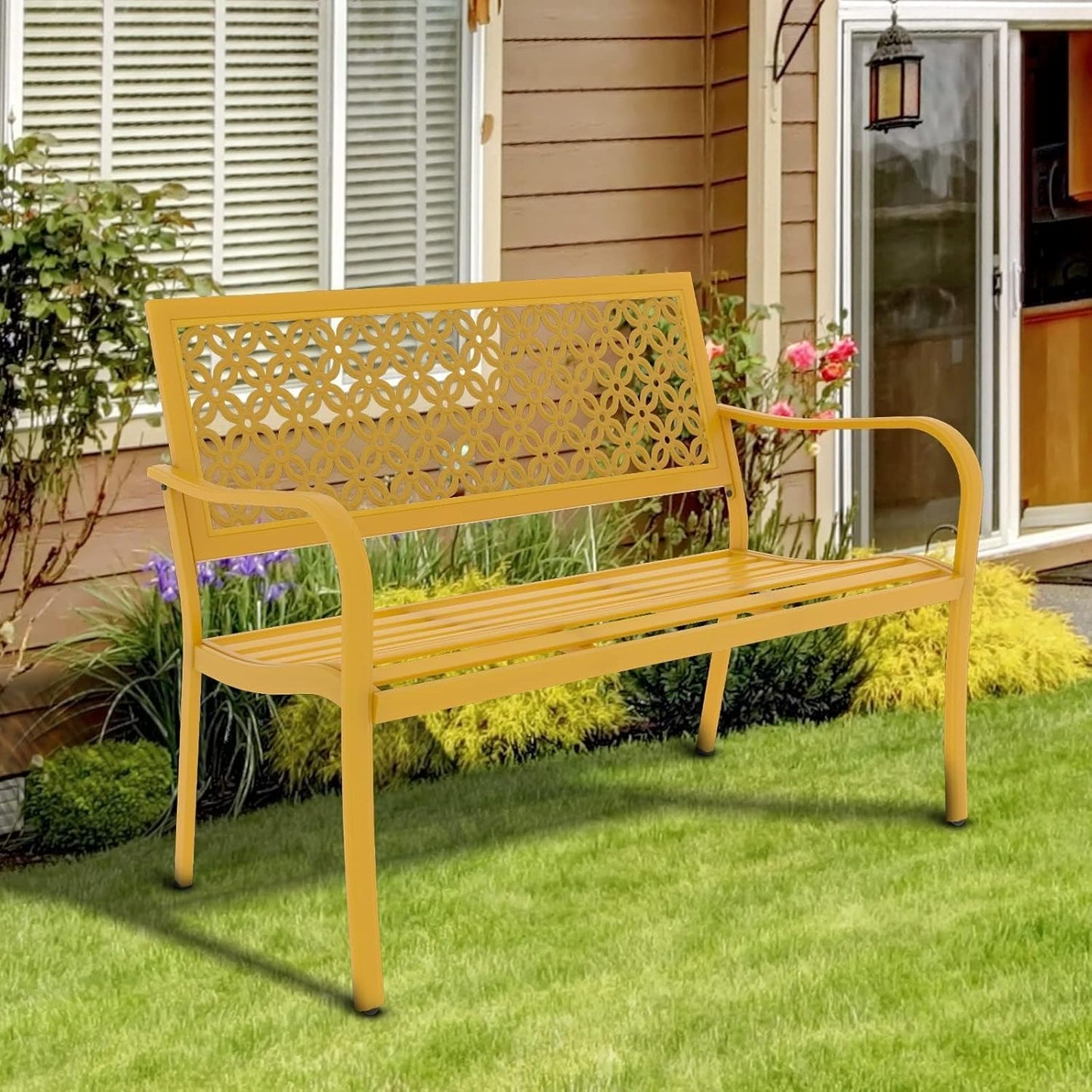 Grand patio 50" Outdoor Bench Garden Bench with Armrests Bench for Outdoors Lawn Yard Porch Sunflower Yellow
