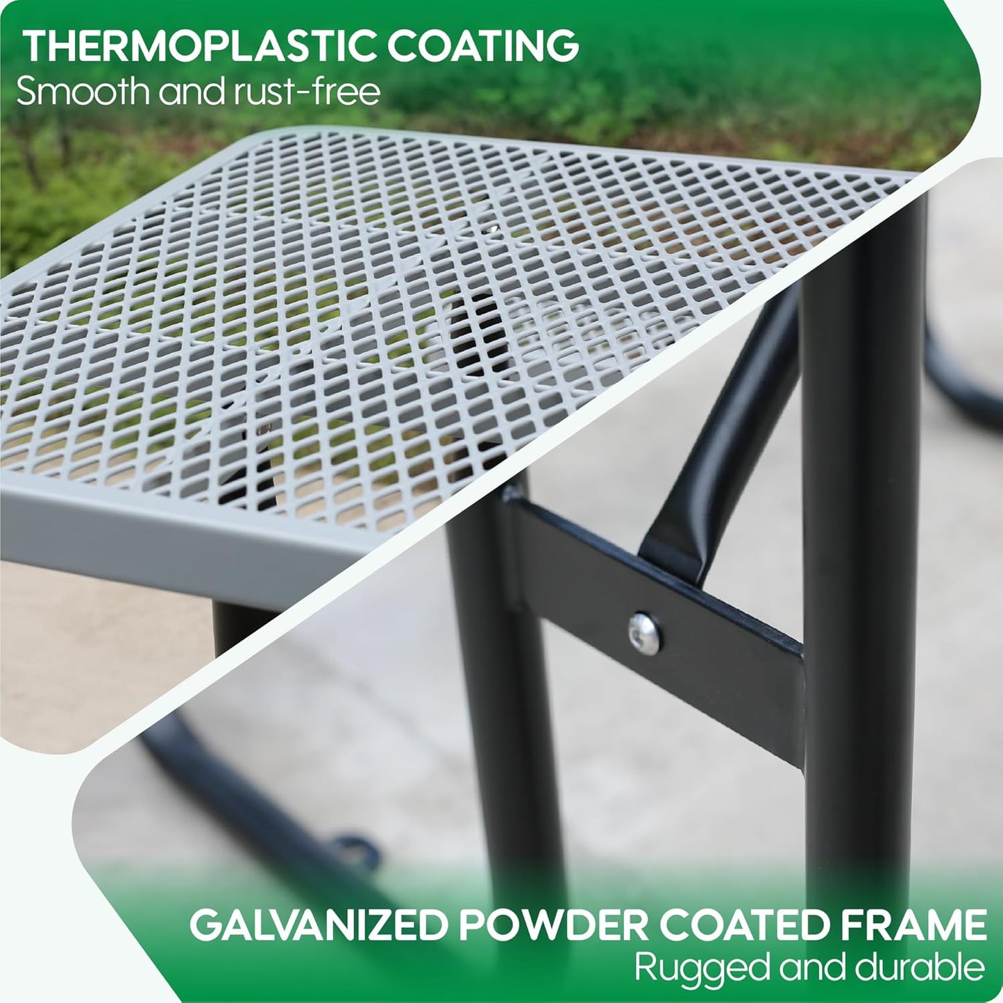 6FT Metal Picnic Tables for Outdoors, Commercial Rectangular Picnic Table and Bench Set for Outside, Patio, Garden, Backyard, Porch, Surface Mount, Grey