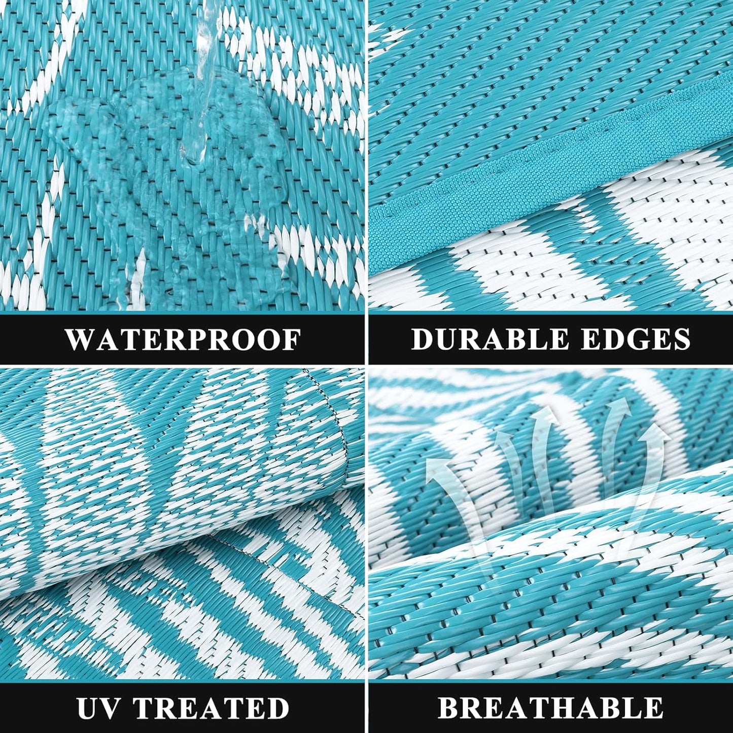 Pauwer Waterproof Outdoor Rug 6x9, Reversible Plastic Straw Patio Camping Rug, Indoor Outdoor RV Mat Carpet for Deck, Camper, Porch, Balcony, Backyard, Picnic, Leaf Teal