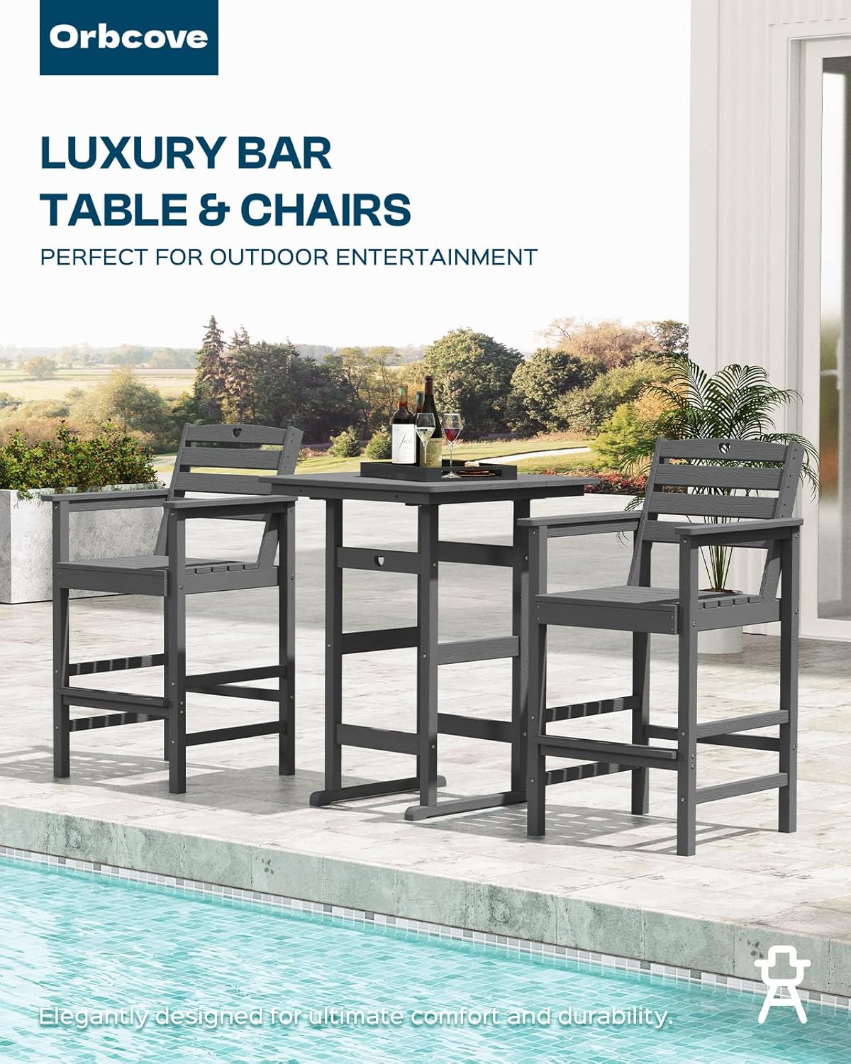 Adirondack Outdoor Bar Table, Durable HDPE Composite, Weather Resistant, Easy to Clean, Perfect for Backyard and Poolside Use, Grey