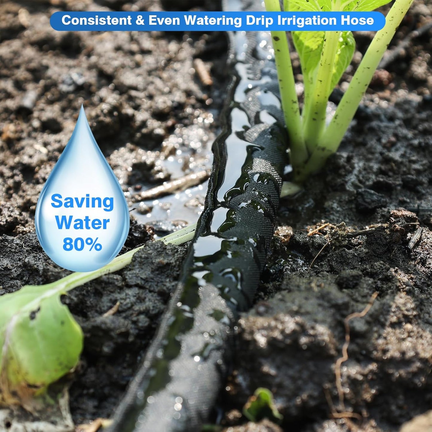 Flat Soaker Hose 10 FT,Drip Hose for Garden Beds Linkable Irrigation System Lightweight and Easy Watering for Tree Plant and Save 80% Water for You (10FT)