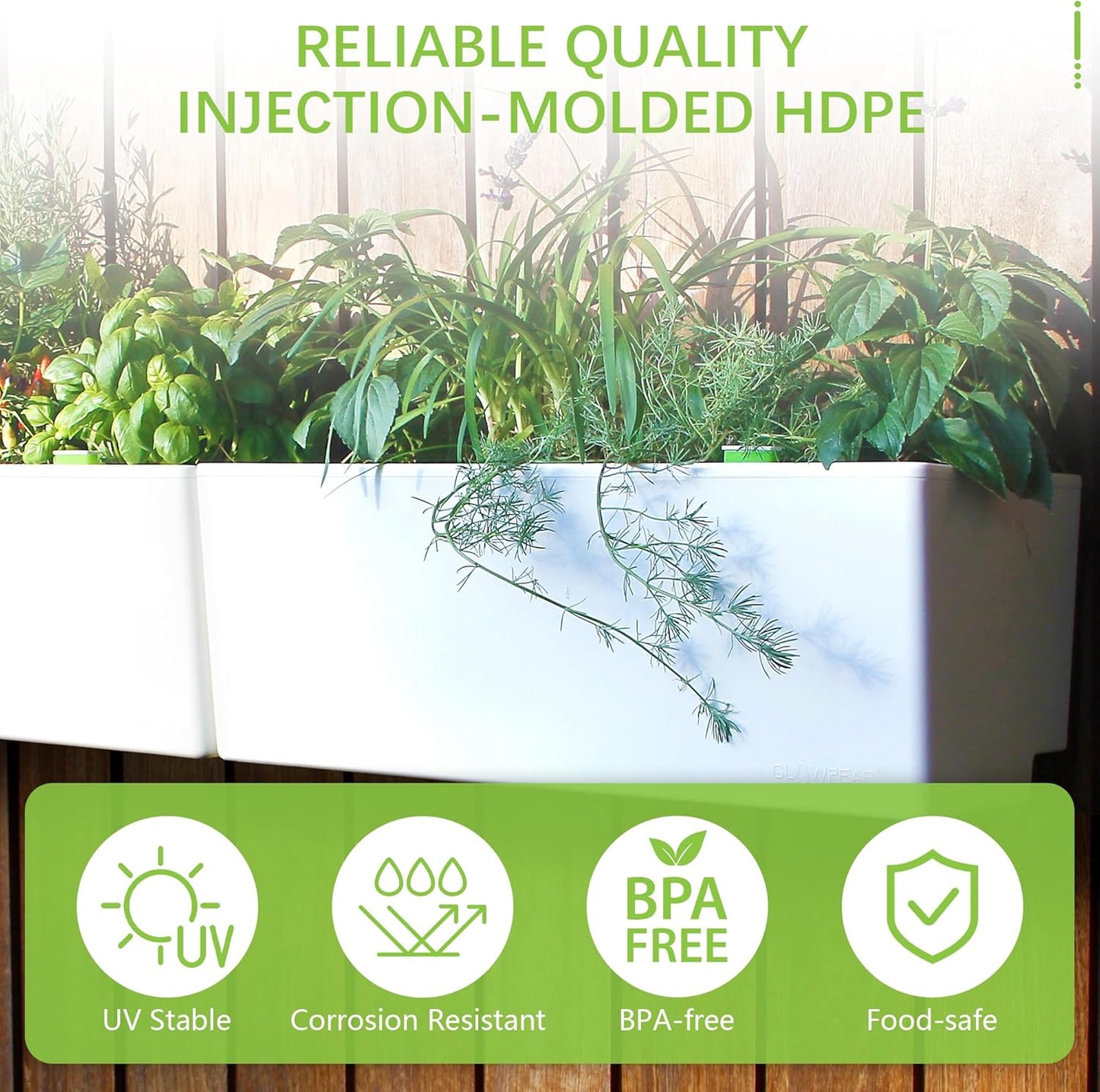 Glowpear Self Watering Planter Box - 23.6", White - UV Stable, Scalable Wall Mounts Plant Pot with Water Gauge, Indoor Outdoor for Vegetables, Flowers, Herbs, and Succulents, Gardening