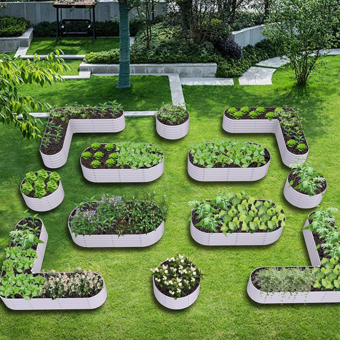 A ANLEOLIFE 12-Pack 4X4X1.5ft & 6X2X1.5ft & 81x81x18 in Deep Root Galvanized Raised Garden Beds Outdoor for Planting Vegetables Flowers Herb, Antique White