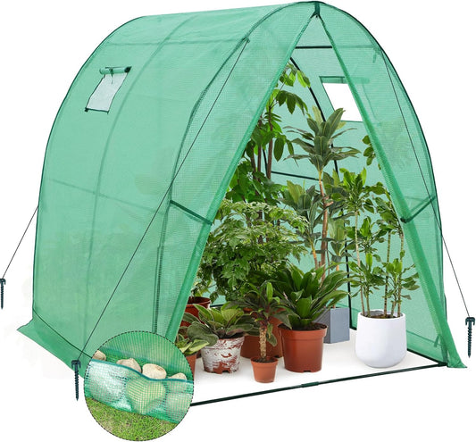 EAGLE PEAK Tunnel Greenhouse Garden Green House with Zippered Door and 2 Roll-up Side Windows, 70.9"x70.9"x78.7", Clear/Green