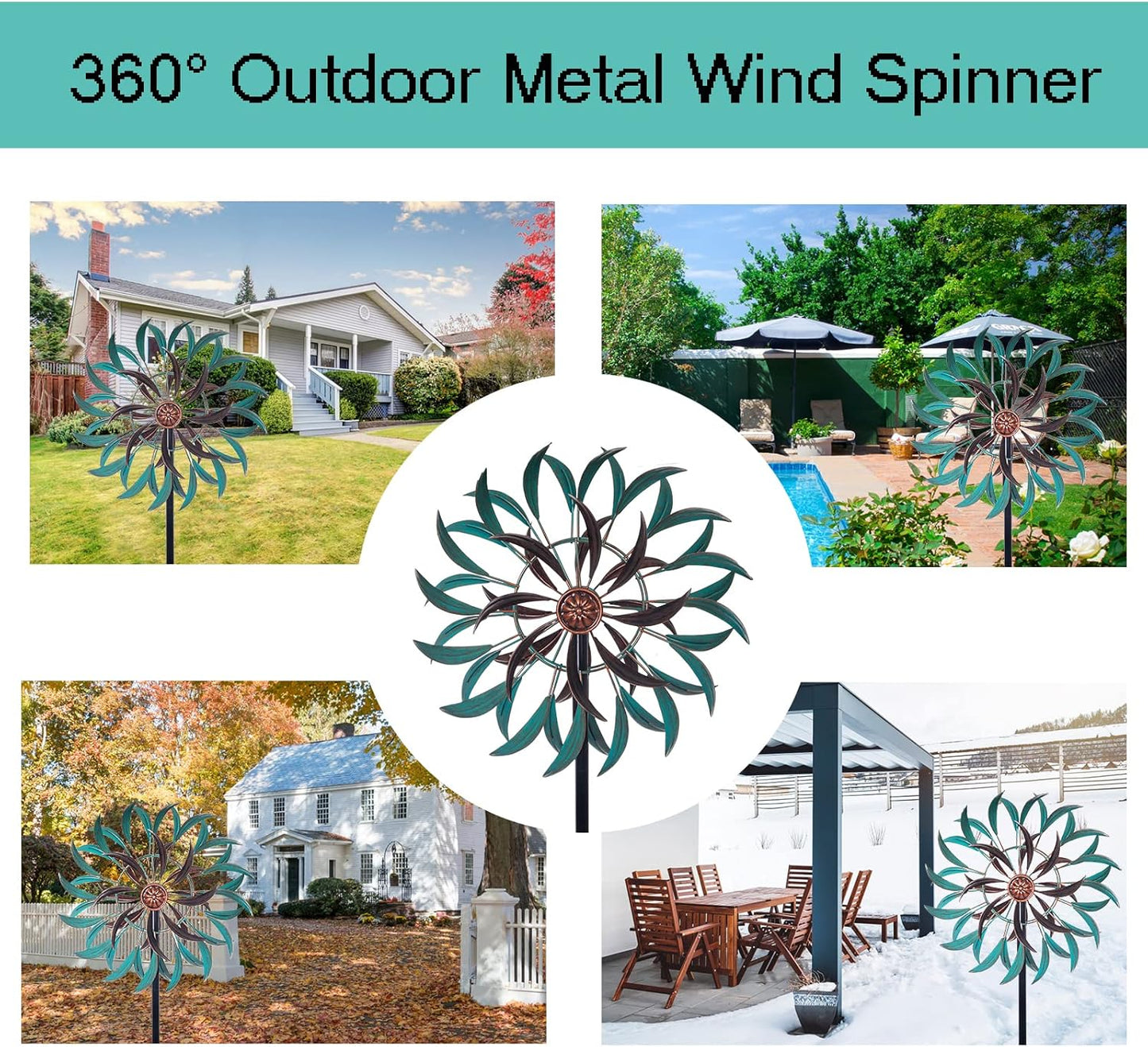 VEWOGARDEN 360° Outdoor Wind Spinner, Wind Sculpture Spinner with Metal Stake, Yard Art Decor for Patio, Lawn & Garden 63 * 13