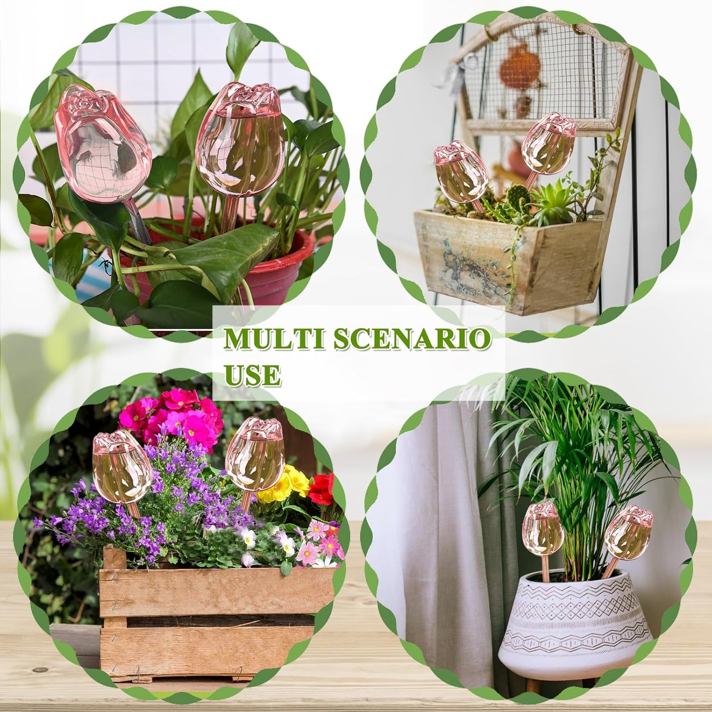 2Pcs Tulips Self Plant Watering Globes, Glass Self Watering Planter Insert, Automatic Plant Waterer Devices Indoor Outdoor (Pink)