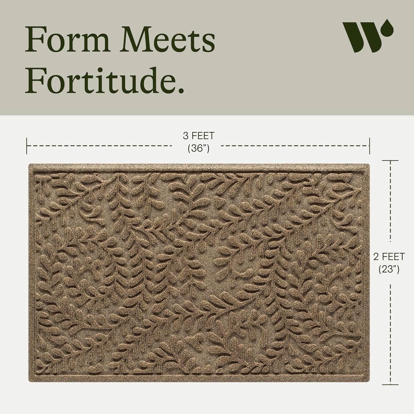 WaterHog Indoor/Outdoor Door Mat, 2' x 3' Made in USA, Durable & Skid-Resistant Front Door Rug, Decorative, Water-Trapping & Heavy-Duty Entryway Floor Mat For Your Home, Boxwood Collection Khaki/Camel