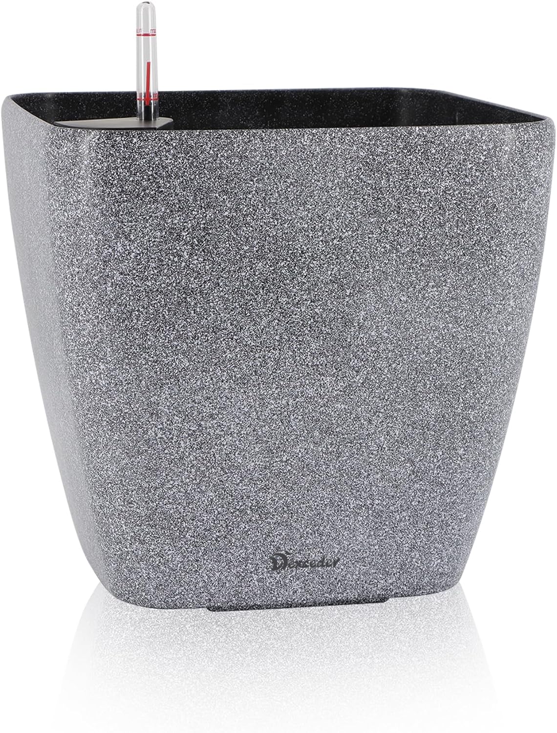 Dexceder 13x12 Self Watering Planter with Wheels Indoor Outdoor, Inner Mat Design, Thickened Large Floor Standing Flower Plant Pot with Water Level Indicator (Stone Matte)