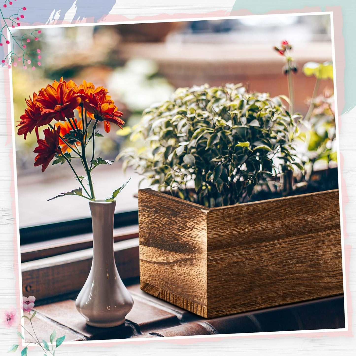 Dandat 1 Set Wood Boxes for Centerpieces Rectangle Wooden Planter Box Rustic Wood Planter with Removable Plastic Liner Floral Foam Blocks for Centerpieces Home Wedding Garden Decor (12x4 Inch)