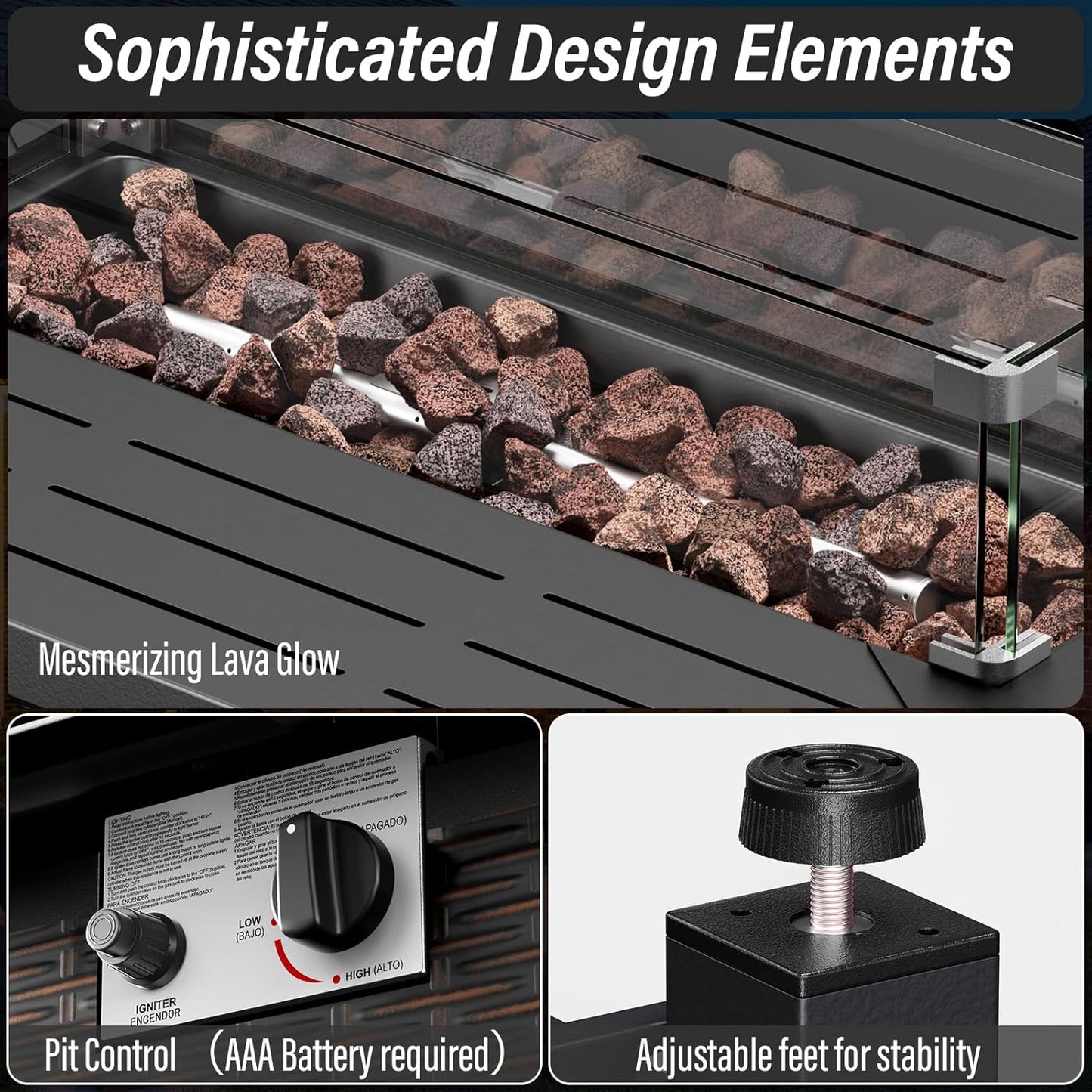 8 Piece Patio Furniture Set with 50000 BTU Propane Fire Pit Table, Outdoor Conversation Set with 2 Swivel Rocker Chairs Wicker Sofa and Ottomans for Casual Gatherings Grey Wicker