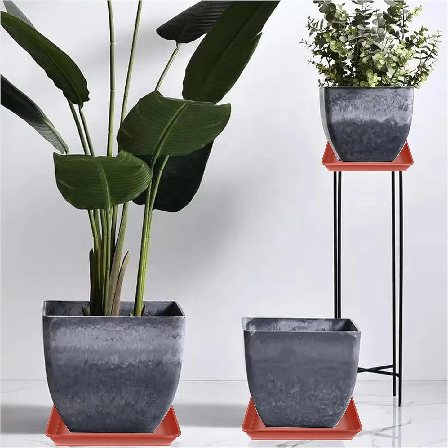 4 Pack Square Plant Saucer 16 Inch, Large Plant Trays for Pots, Heavy Plastic Plant Saucer,Deep Heavy Duty Plant Pot Saucers, Planters for Indoors and Outdoors Plants.