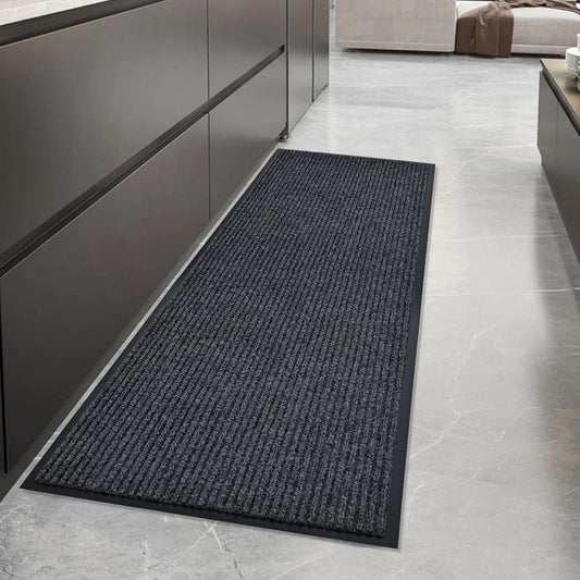 fani Heavy Duty Large Outdoor Indoor Entrance Black Doormat Waterproof Low Profile Entrance Rug Front Door Mat Patio Anti-Skid Rubber Back, 23x72 inch (Gray)