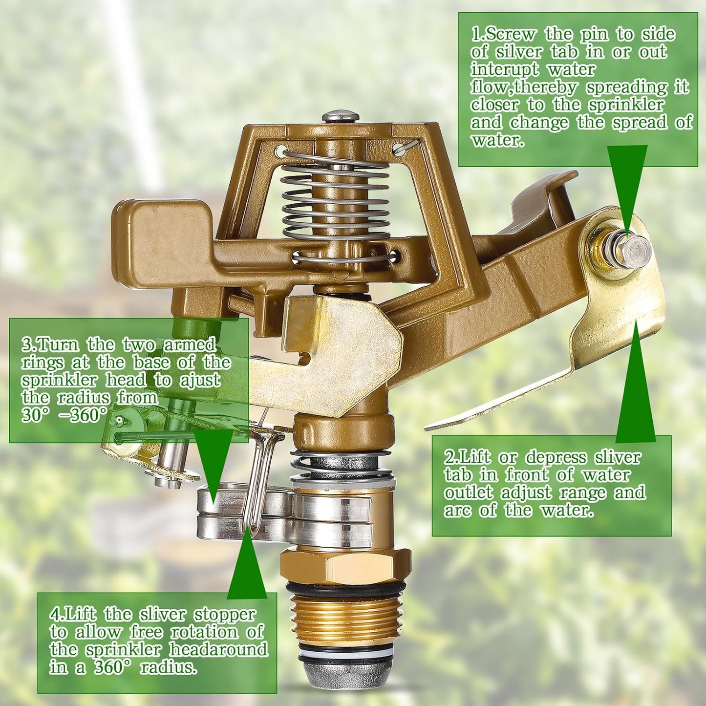 Ferraycle 12 Pieces 1/2 Inch Brass Impact Sprinkler Head with Nozzles Heavy Duty Adjustable 0-360 Degrees Impulse Sprinkler Head Lawn Watering for Yard Irrigation