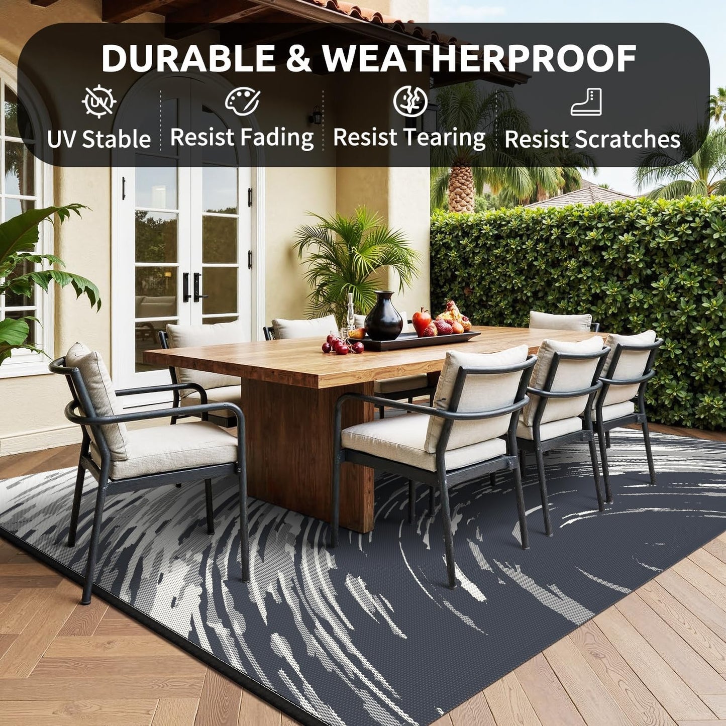 COCOER Modern Outdoor Rug 8x10 Reversible-Waterproof Outdoor Patio Rug-Quick Dry Outdoor Area Rugs Indoor Outdoor Rugs-Outside Rug Patio Decor for Porch Deck Balcony Backyard