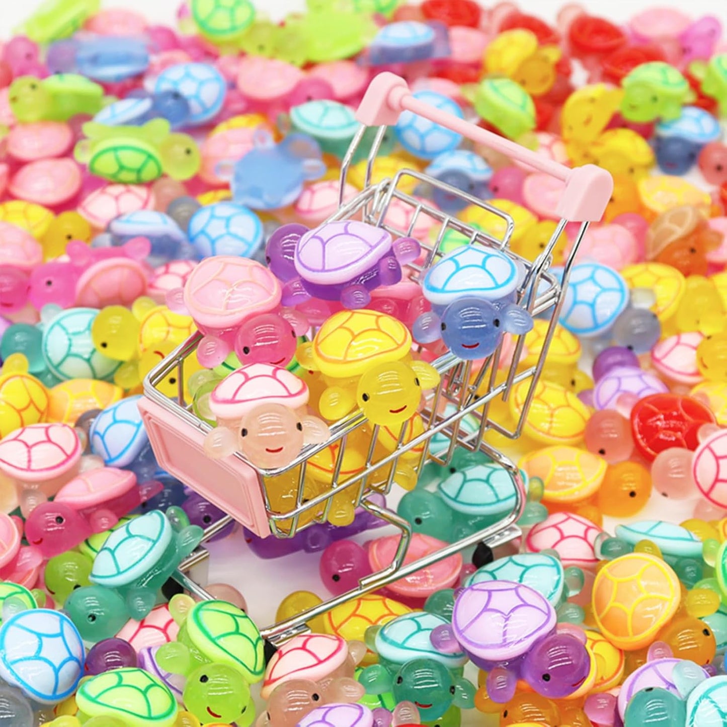 100 Pcs Small Glow in The Dark 3D Resin Turtles Miniature Garden Figurines,Accessories for Decorating DIY Dollhouse Fish Tank Fridge Wall Art, Safe, Durable, Non Fading 10 Colors