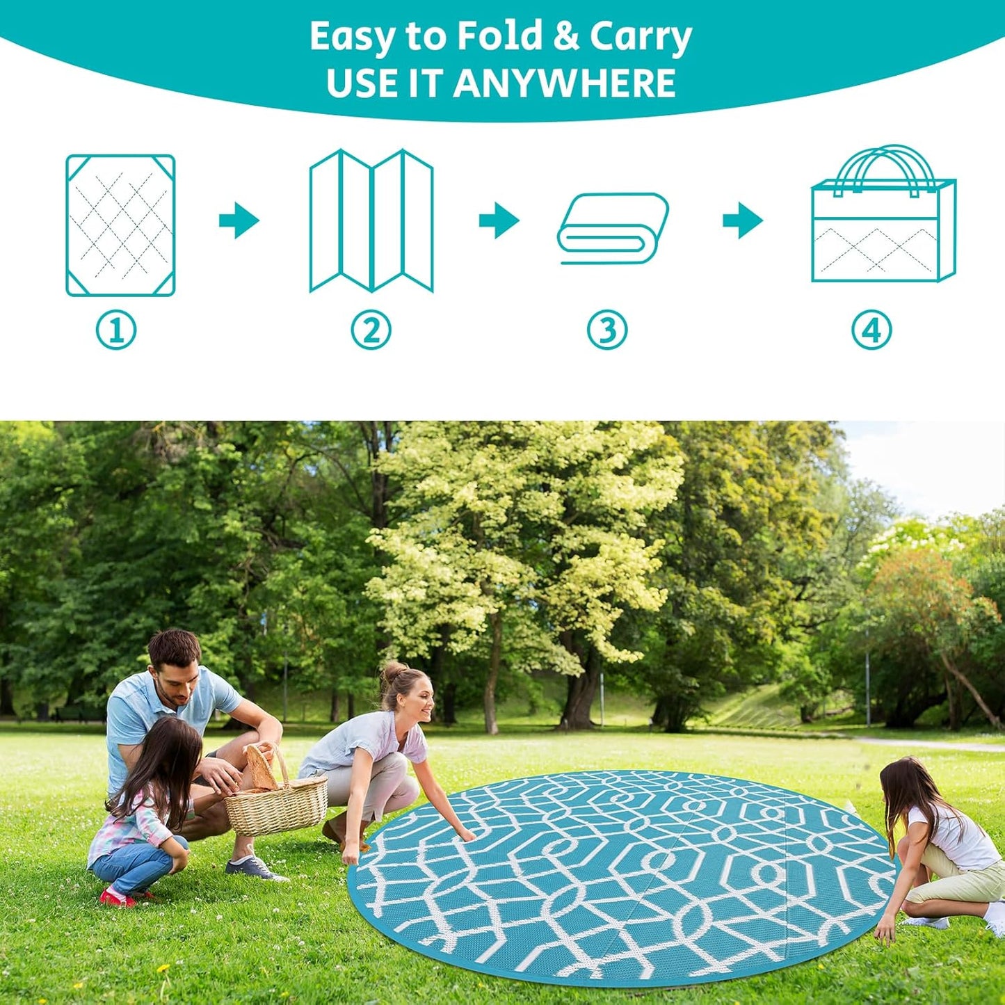 HEBE Outdoor Rug 8ft for Patios Waterproof Clearance Reversible Patio Mat Plastic Straw Rug RV Camping Mat Outside Area Rug Carpet for Camping RV,Porch,Deck,Balcony,Camper,Backyard