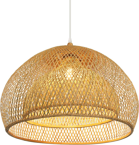 Arturesthome 23.6" Weaving Bamboo Pendant Light for Kitchen Island, Wicker Chandelier, Handmade Woven Hanging Ceiling Light Lampshade for Living Room Bedroom