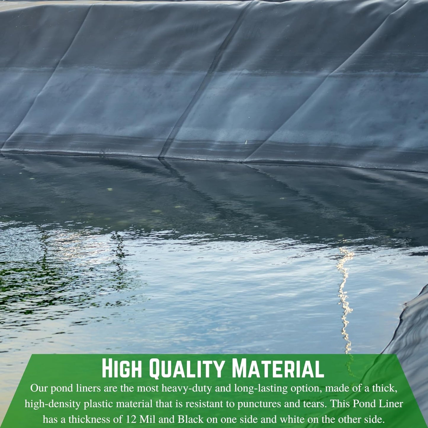 Farm Plastic Supply - 12 Mil String Reinforced Black/White Pond Liner - 12 Mil Fish Pond HDPE Liner, Pond Liners for Outdoor Ponds, Koi Ponds, Garden Fountain, Containment Liner (12' x 40')