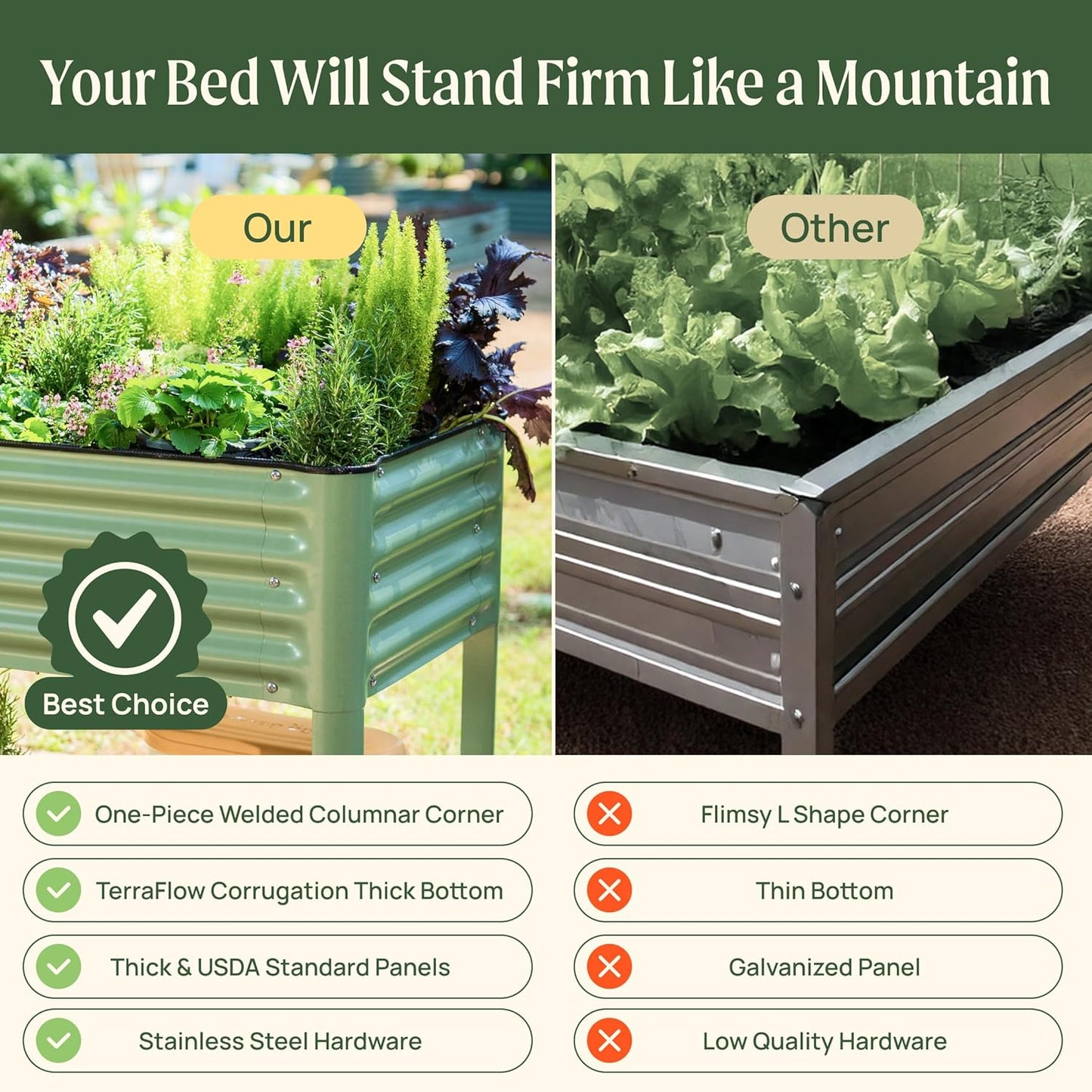 Elevated Raised Garden Bed-V Series, 2' x 6' Garden Beds with Legs & Storage Rack for Patio Porch, 1000 Lbs Weight Capacity, Outdoor Planter Boxes for Gardening Herbs Vegetables Flowers, Pearl White