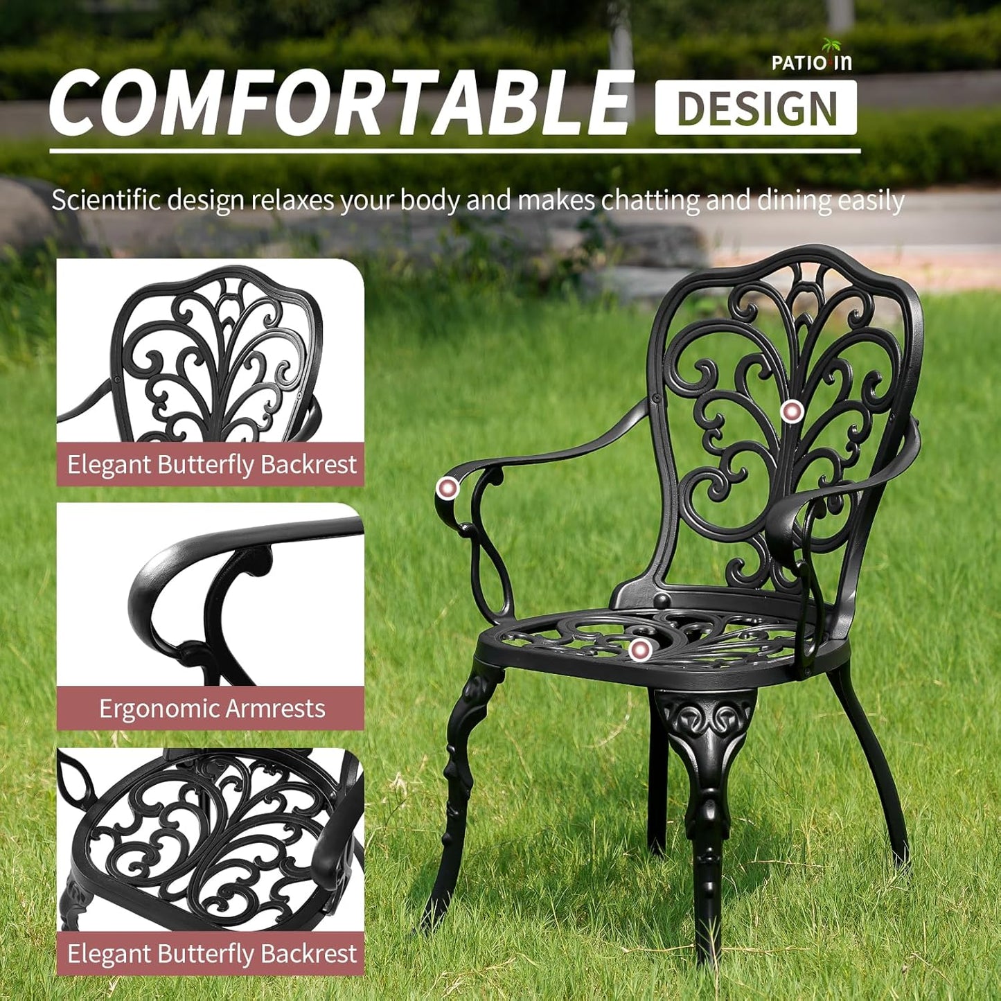 3 Piece Patio Bistro Set, Cast Aluminum Bistro Table and Chairs Set of 2 with 1.97" Umbrella Hole, All Weather Bistro Table Set Outdoor Patio Furniture for Garden, Backyard, Pool
