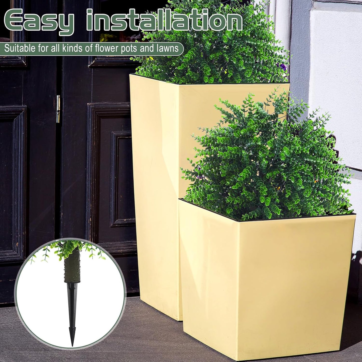 Yunlly 4 Pcs 18 Inch Artificial Boxwood Ball Topiary Tree Fake Outdoor Plants Bush, UV Resistance Faux Shrubs with Spike Realistic Greenery Potted for Indoor Garden Yard Porch Patio Decor (Green)