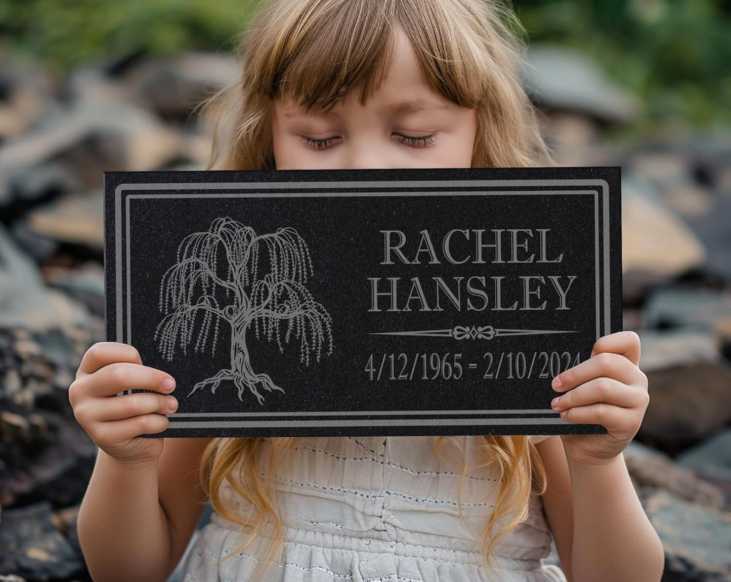 in Loving Memory Photo Tree of Life Personalized Granite Memorial Stone Sympathy Remembrance of Dad Mom Child (Granite-Tree-Pers, Garden 12"x6"x3/8")