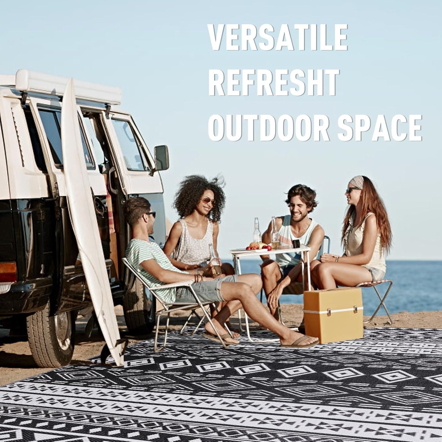 WILDROOTS 8x10 Feet Black and White Plastic Outdoor Rug, Stain Resistant Waterproof Reversible Outdoor Patio Rug, Fade Resistant Camping Rug